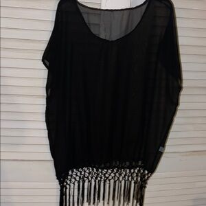 Chic Black Sheer Fringe Top